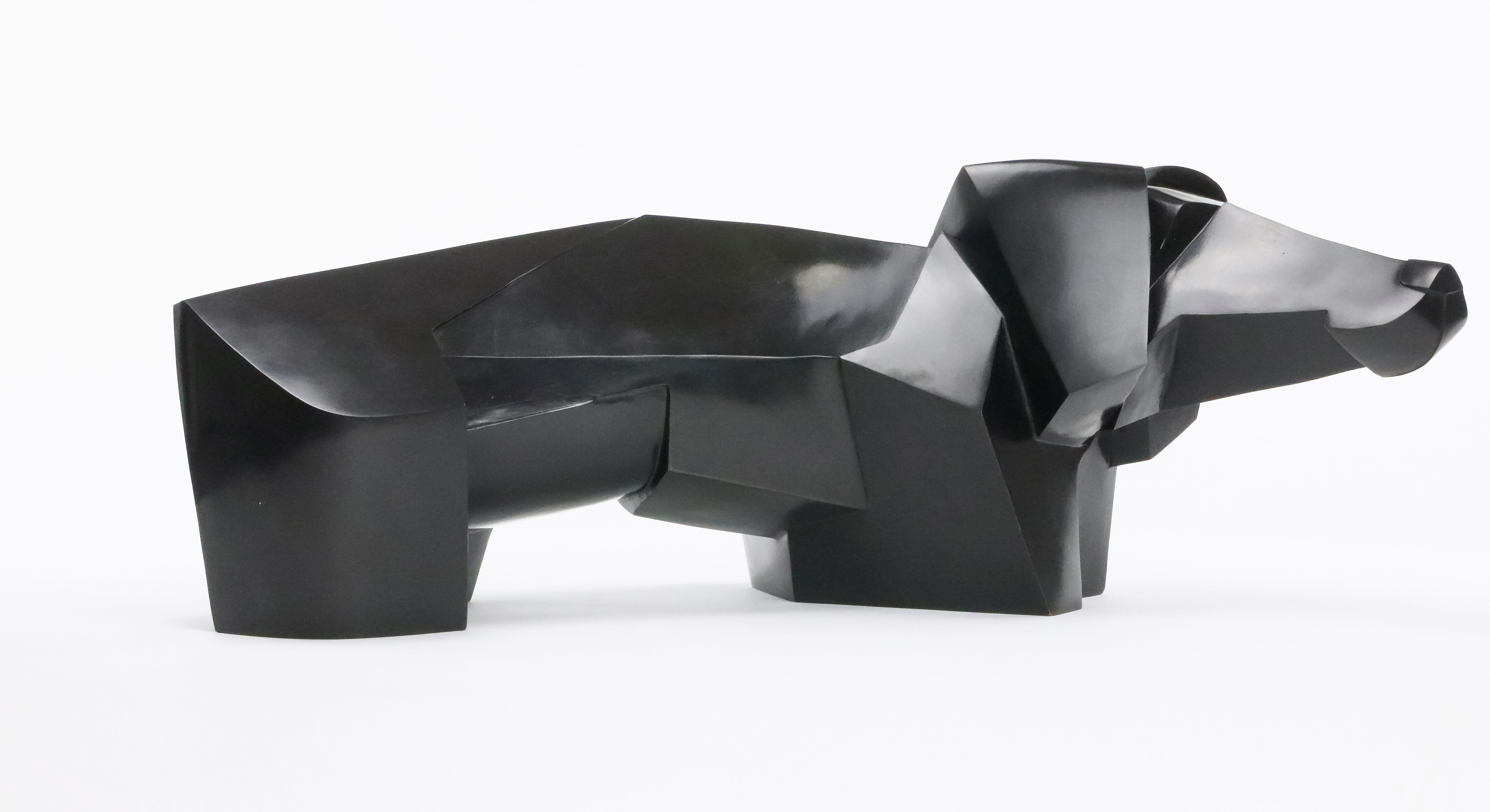 Teckio by Jacques Owczarek - Animal bronze sculpture of a dog, dachshund, black