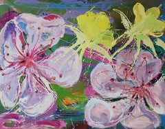 Zig et Puce von Christophe Dupety - Zeitgenössische Malerei, rosa Blumen, Vivid