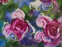 Water Roses by Christophe Dupety - Contemporary painting, flora, bright colours