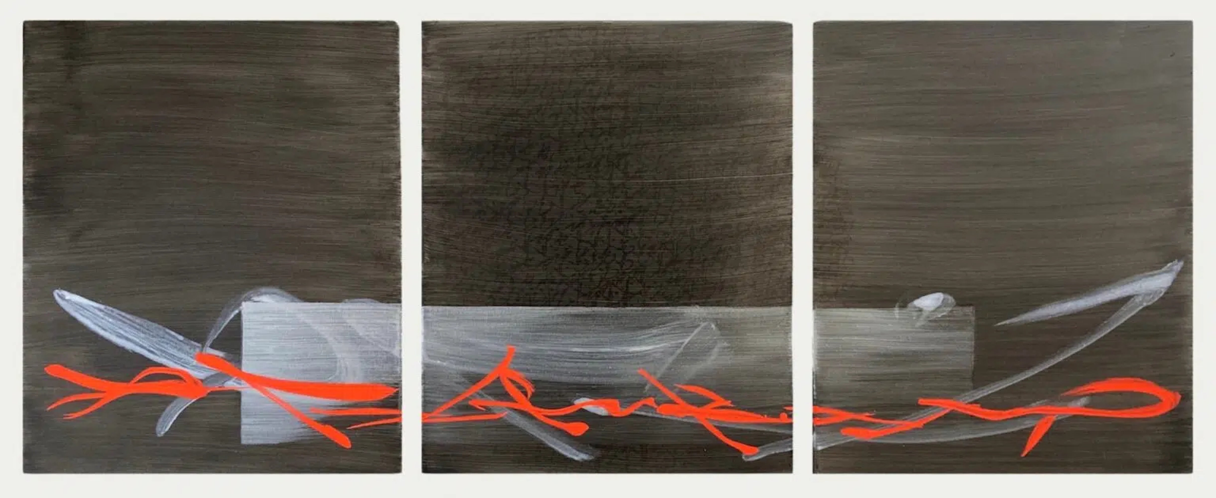 TN890-T by Hachiro Kanno - Calligraphy-based abstract painting, black, red, life