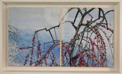 White Moon by Lumi Mizutani - Japanese painting, trees, nature, flowers