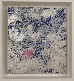 Cosmos IV by Lumi Mizutani - Japanese style painting, flower, silver leaves