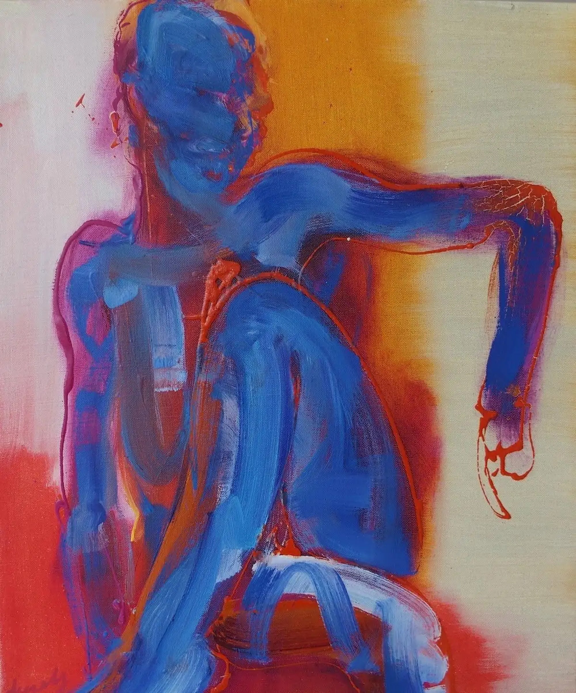 Dogon by Christophe Dupety - Female nude painting, abstract, vivid tones, bright