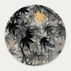 Maples by Lumi Mizutani - peinture de paysage de style japonais, noir et or