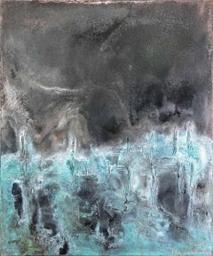 Blue Marsh I von Frédérique Domergue - Zeitgenössische abstrakte Malerei, Meer, Himmel