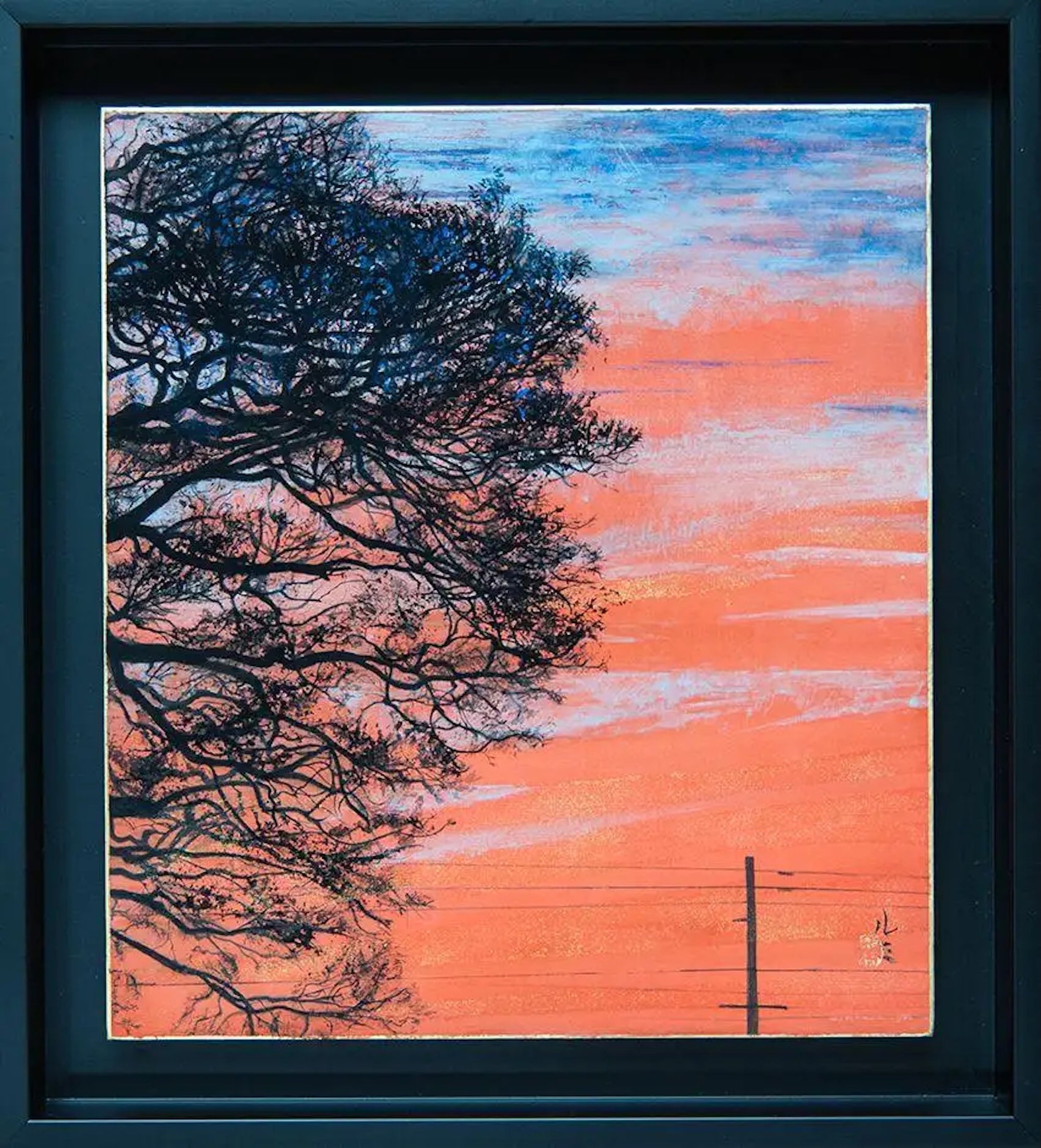Sunset to Kyo by Lumi Mizutani - Japanese style painting, landscape, tree, sky