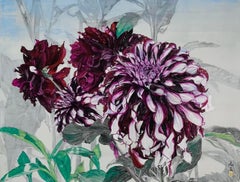 "Le dalie di Monet" di Lumi Mizutani, pittura in stile giapponese, fiori da giardino