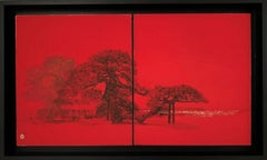 Paesaggio urbano III di Lumi Mizutani - Pittura in stile giapponese, rosso vivace, inchiostro