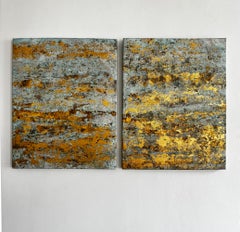 Abstraction 40.50-1 20 A & B - Contemporary Diptych Painting, Golden, Abstract