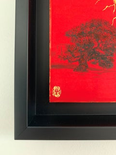 Paisaje urbano VII – Rayos, de L. Mizutani - Pintura de estilo japonés, roja