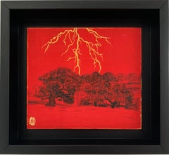 Paisaje urbano VII – Rayos, de L. Mizutani - Pintura de estilo japonés, roja