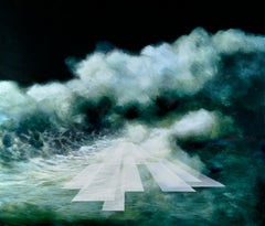 „On Waves and Particles II“ von J. van der Vlugt – Halbabstraktes Meereslandschaftsgemälde