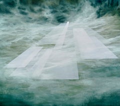 «Sobre las olas y las partículas III», de J. van der Vlugt: pintura de un paisaje marino semiabstracto