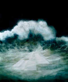«Sobre las olas y las partículas III», de J. van der Vlugt: pintura de un paisaje marino semiabstracto