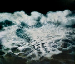 "On Waves and Particles IV" di J. van der Vlugt - Grande dipinto di paesaggio marino, onde