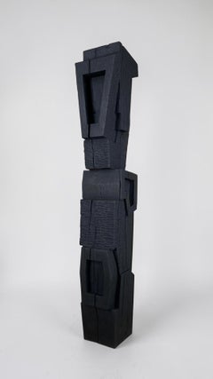 Totem I by Alban Lanore - Wood Sculpture, Hand Carved and Charred