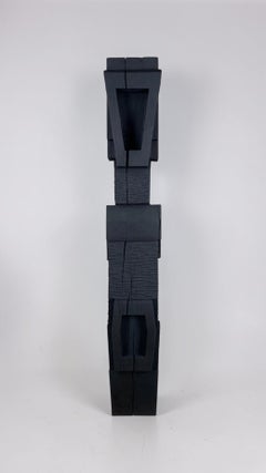 Totem I by Alban Lanore - Wood Sculpture, Hand Carved and Charred
