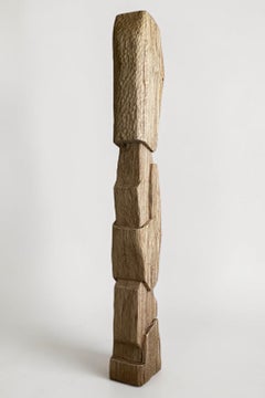 Totem II by Alban Lanore - Wood Sculpture, Hand Carved and Charred