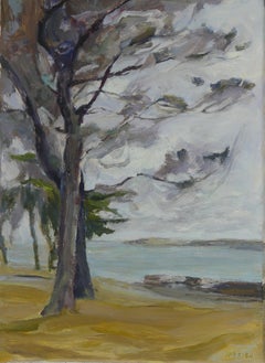 „Zwei Kiefern auf der Île-Grande“ von Valérie de Sarrieu – Ölgemälde, Küstenlandschaft