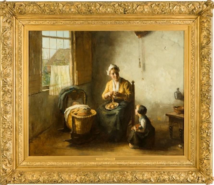 Bernard De Hoog Interior Painting - Mother and Child, A Genre Scene