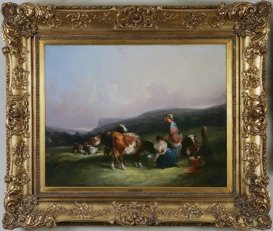 William Shayer Sr.: „A Landscape with Cattle and Milkmaids“:: eine ländliche englische Szene – Painting von William Joseph Shayer