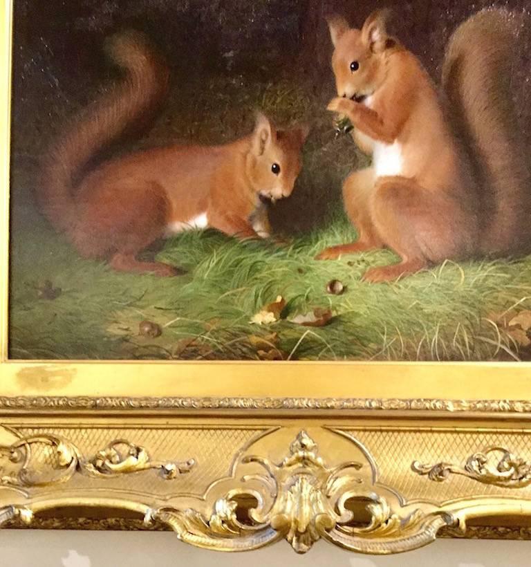 Red Squirrels An English Victorian Animal Painting by Abel Hold 19th Century 5