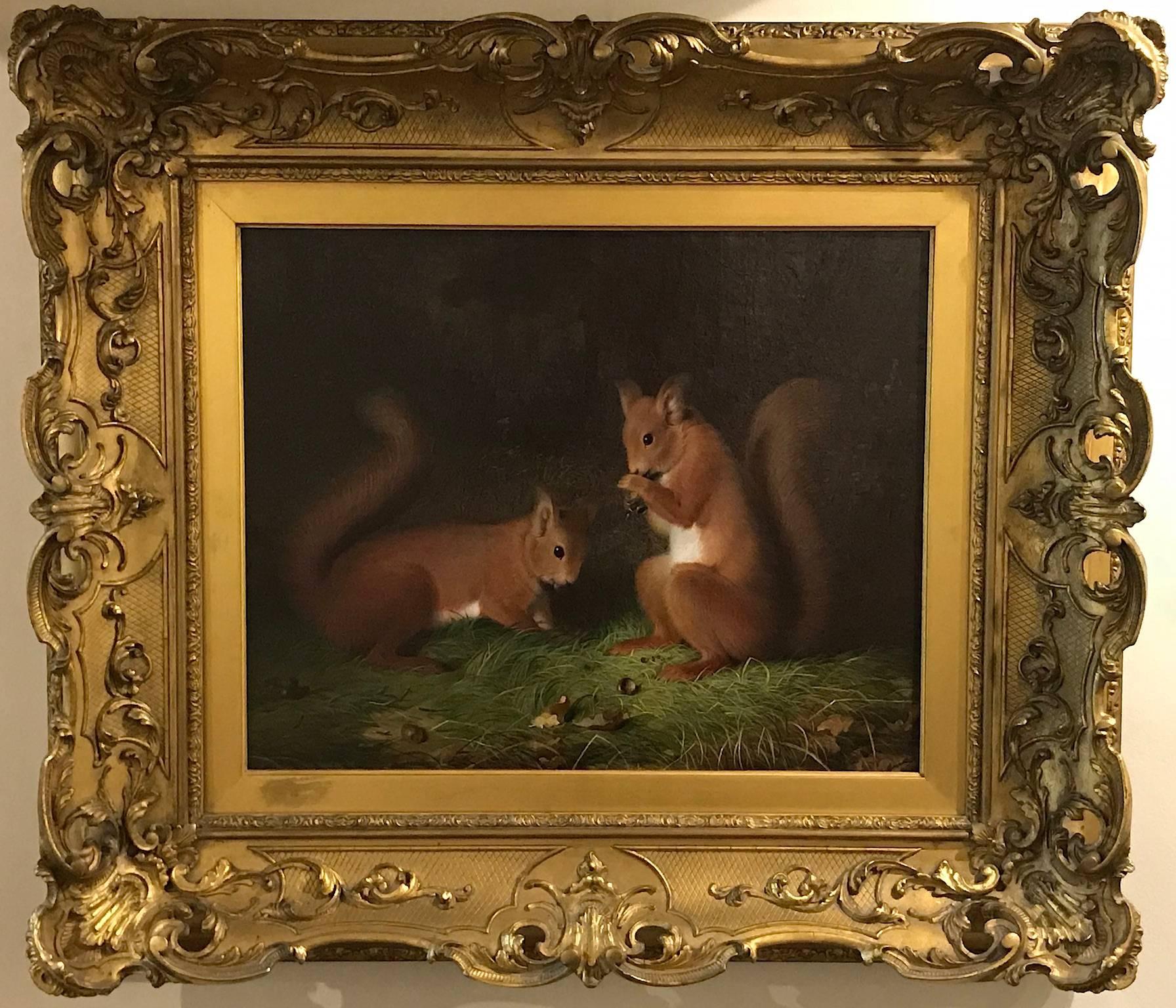 Red Squirrels An English Victorian Animal Painting by Abel Hold 19th Century 1
