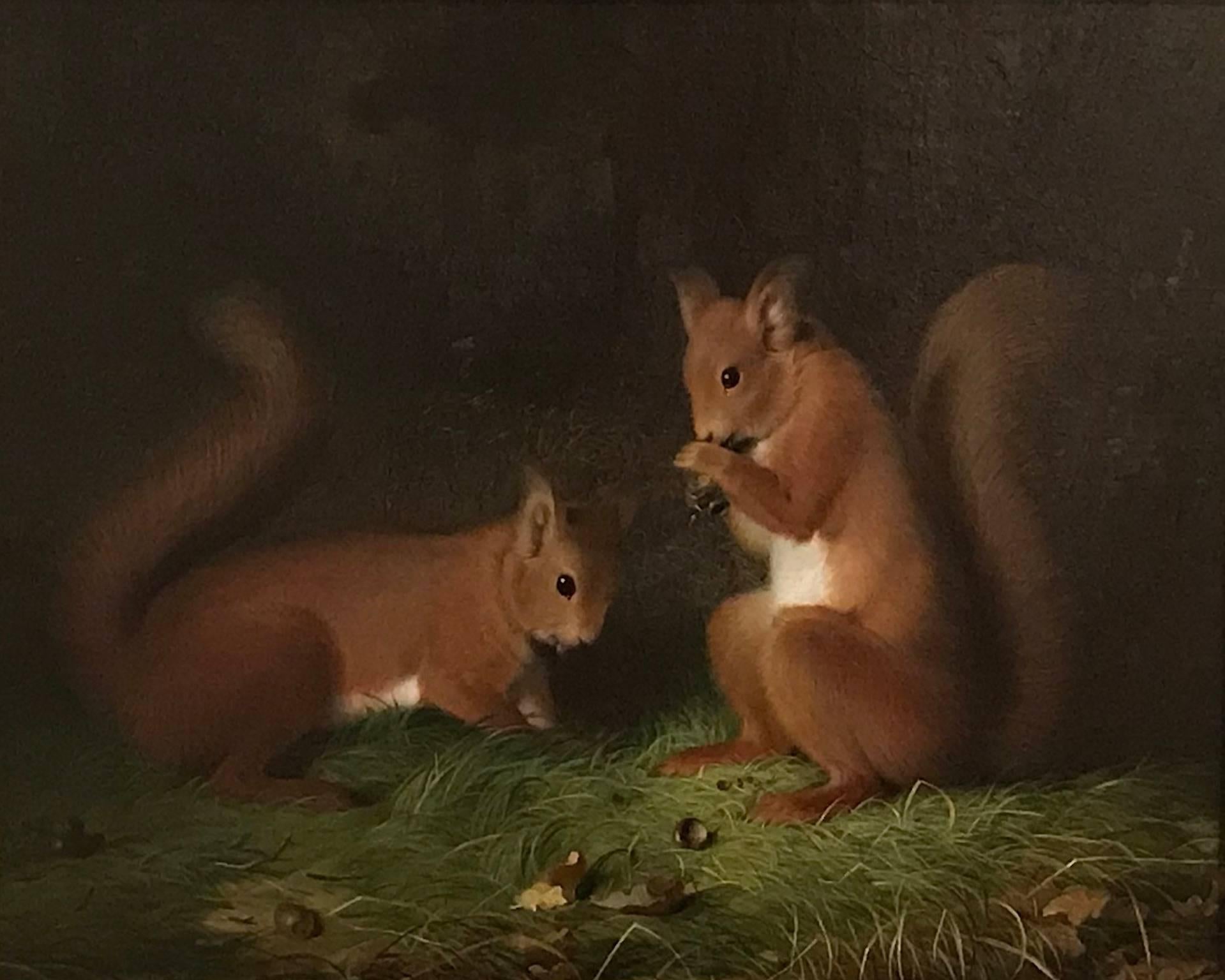 Abel Hold (1815-1896) Squirrels
Oil on Canvas, signed &Inscribed
Size 80cm x 70cm framed.

Abel Hold was born in Alverthorpe, Wakefield, one of 9 children of a Quaker family.
In his early years Abel was a house painter and later achieved fame as an