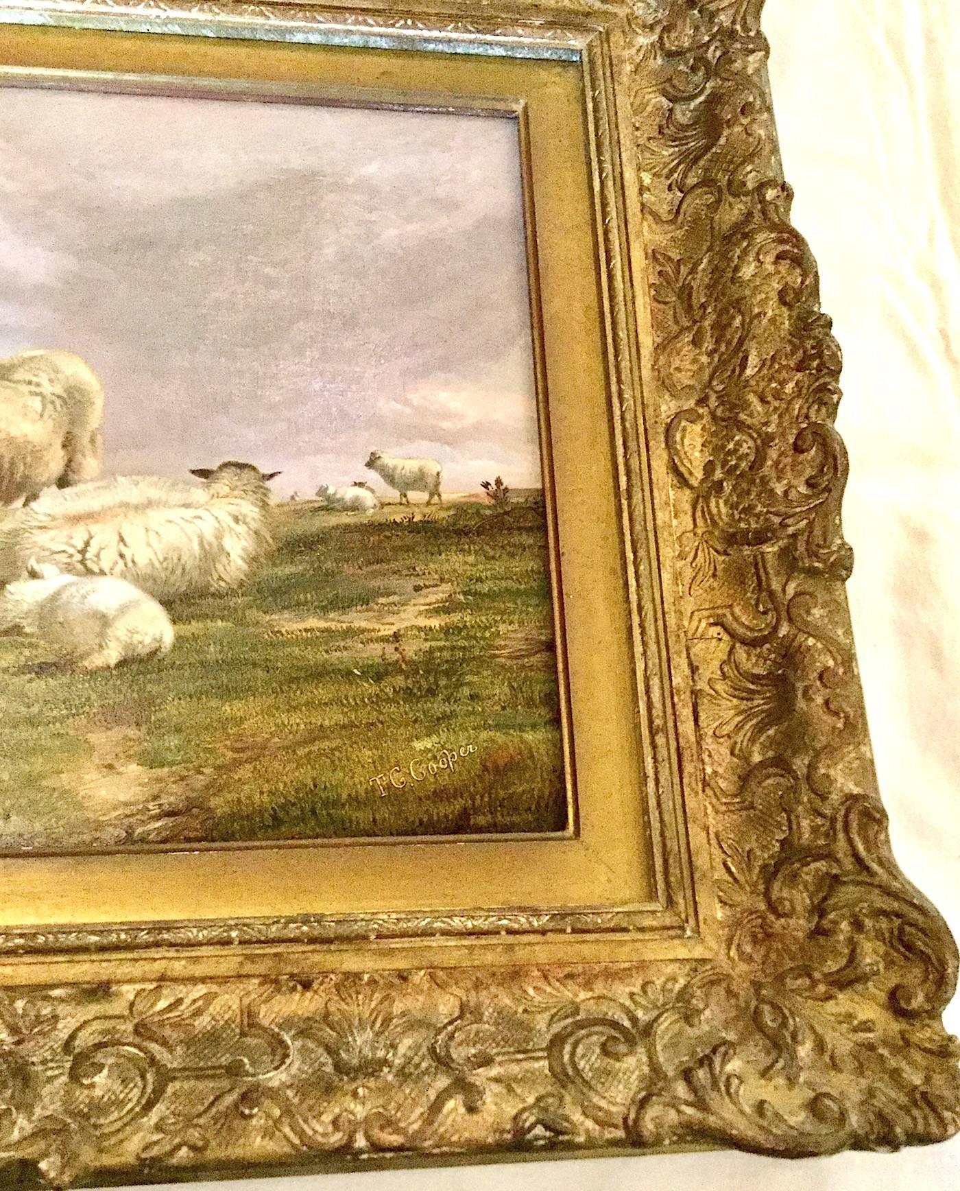 Sheep in a Landscape An English Scene Victorian 19th Century by T G Cooper  - Brown Animal Painting by Thomas George Cooper