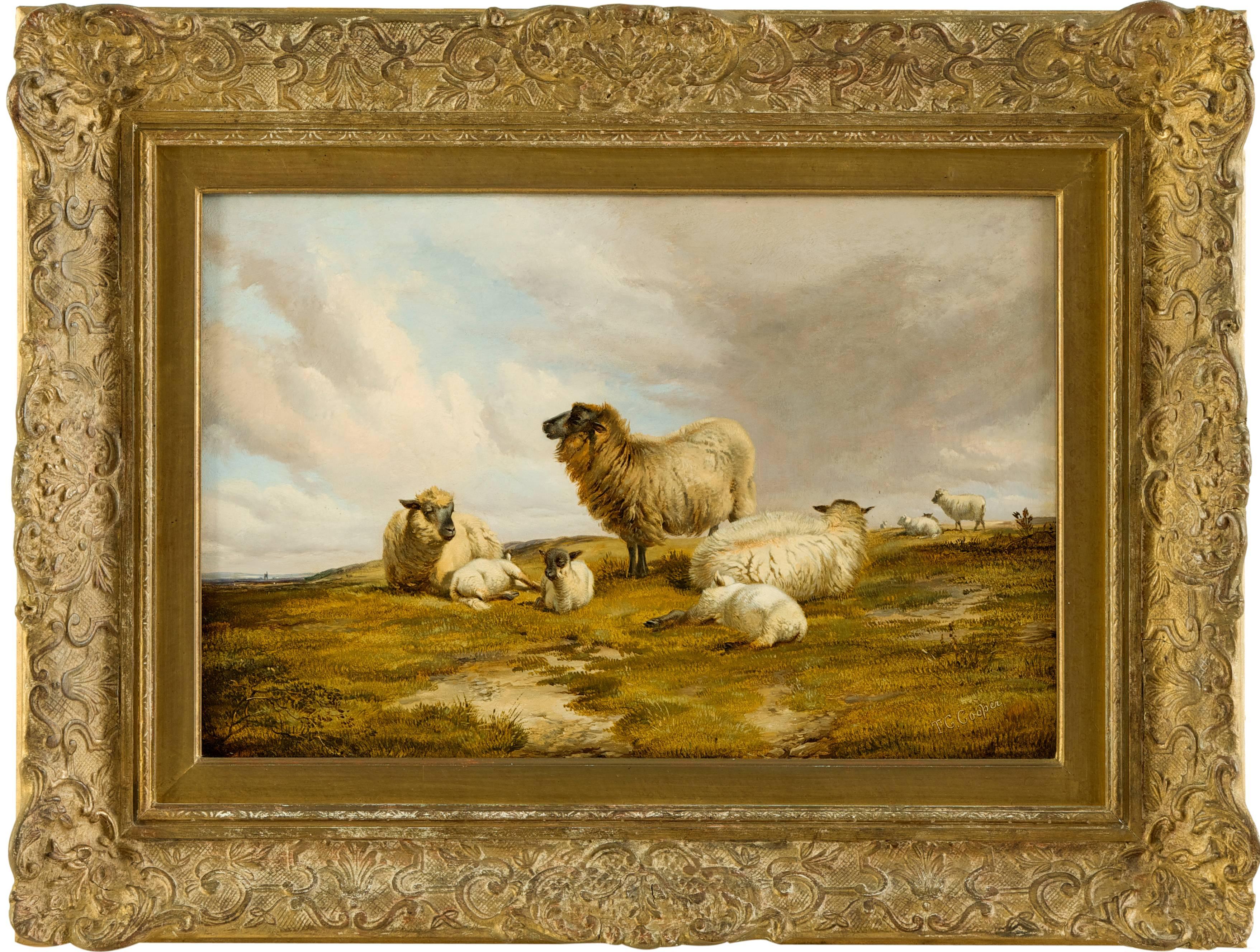 Sheep in a Landscape An English Scene Victorian 19th Century by T G Cooper  - Painting by Thomas George Cooper
