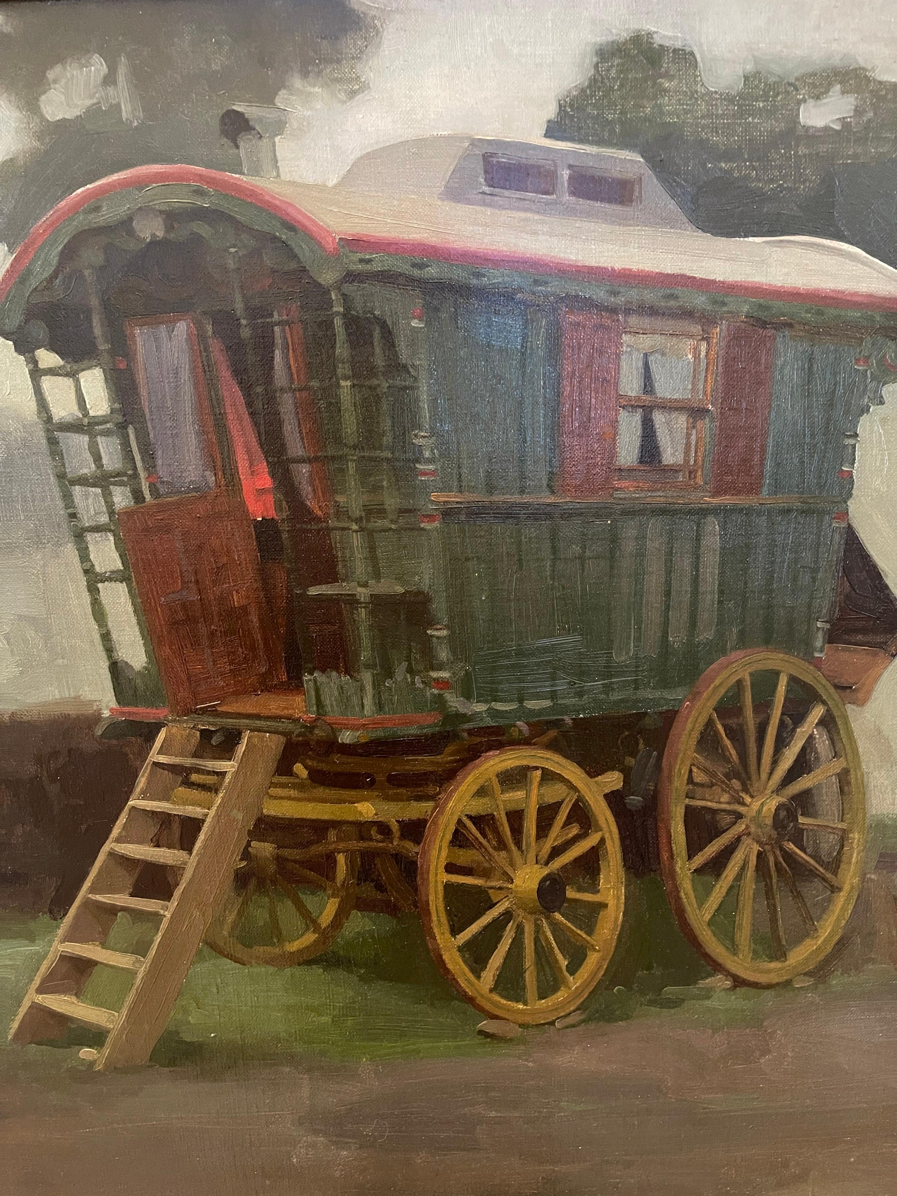 The gypsy caravan - Naturalistic Painting by Ralph Middleton Todd