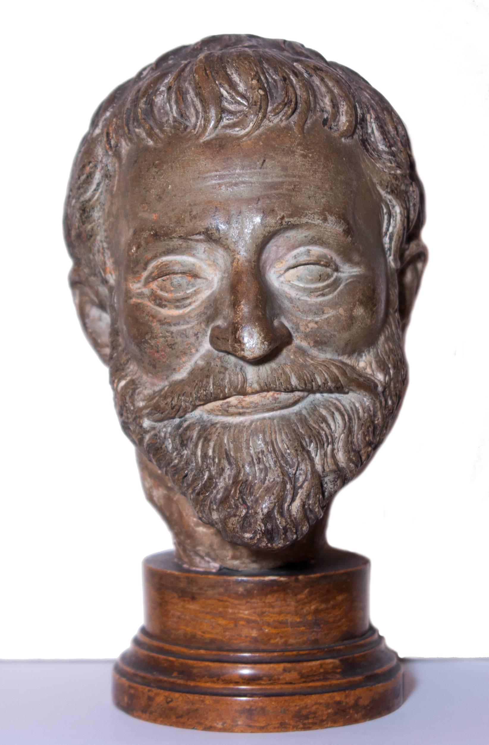 Unknown Figurative Sculpture - Terracotta head of a bearded man, French school circa 1550-1600