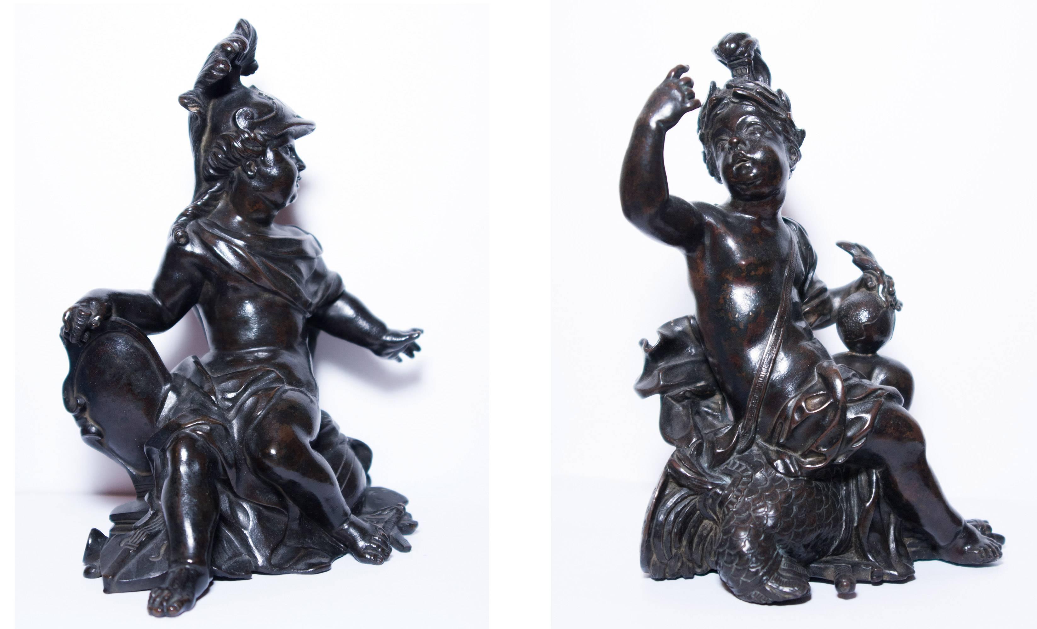 Unknown Figurative Sculpture - Pair of allegorical bronze figures, French Regency period
