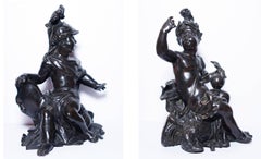 Antique Pair of allegorical bronze figures, French Regency period