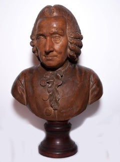 Antique Terracotta bust of elderly Jean-Jacques Rousseau by J-B Budelot 1775