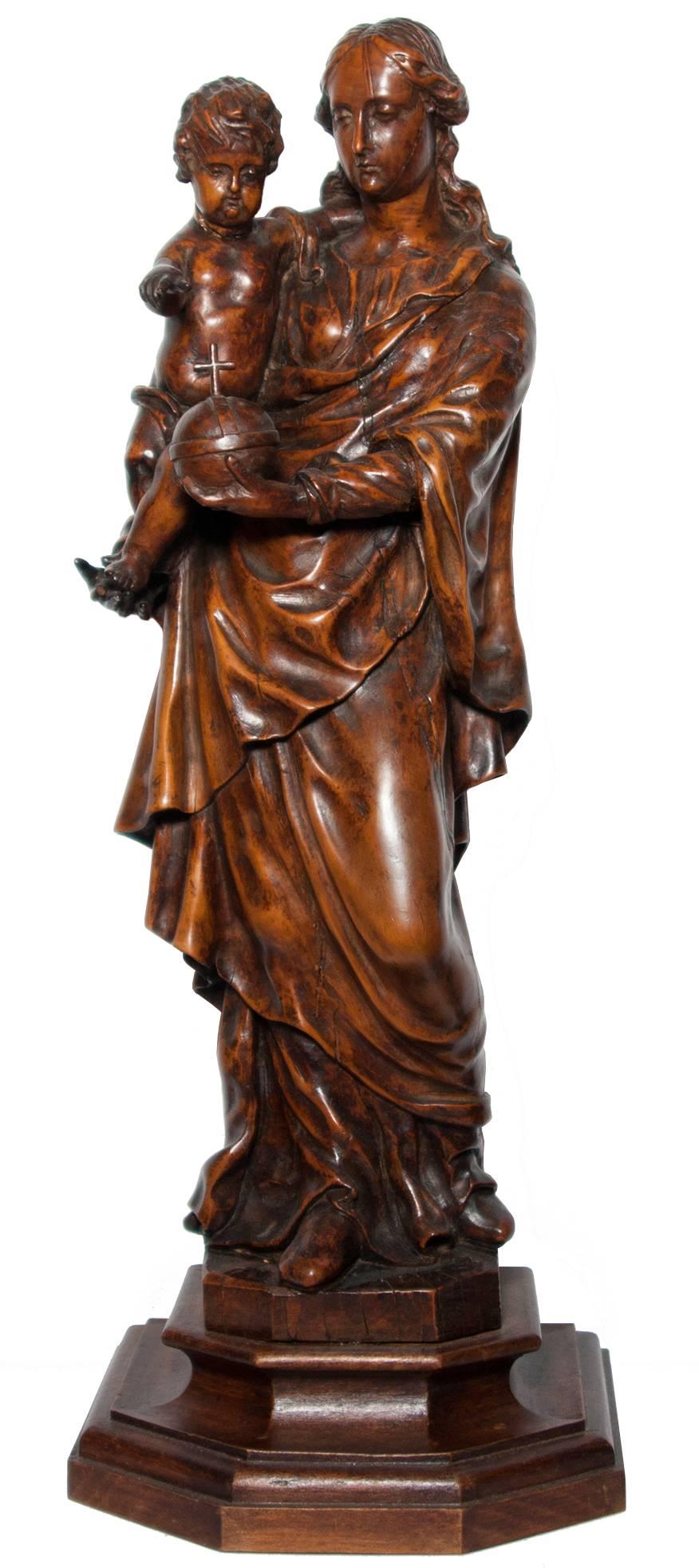 Unknown Figurative Sculpture - Flemish Virgin and Child Figure, circa 1700