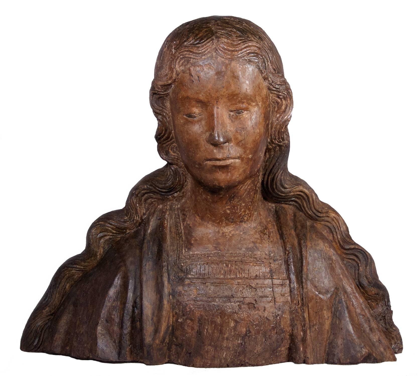 Bust of Virgin or Saint, circa 1500-1520, Northern France.  - Sculpture by Unknown