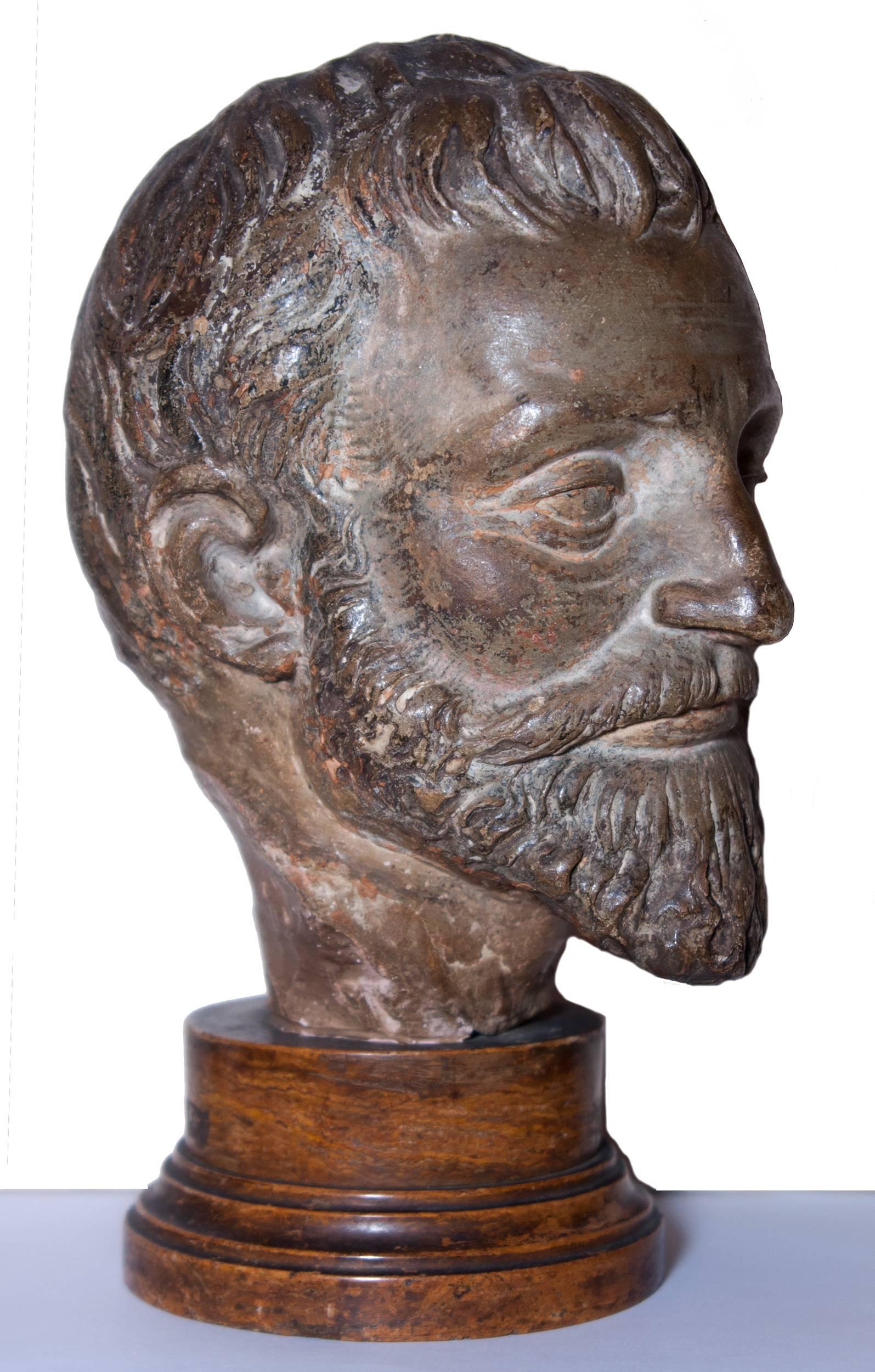 Terracotta head of a bearded man, French school circa 1550-1600 - Sculpture by Unknown