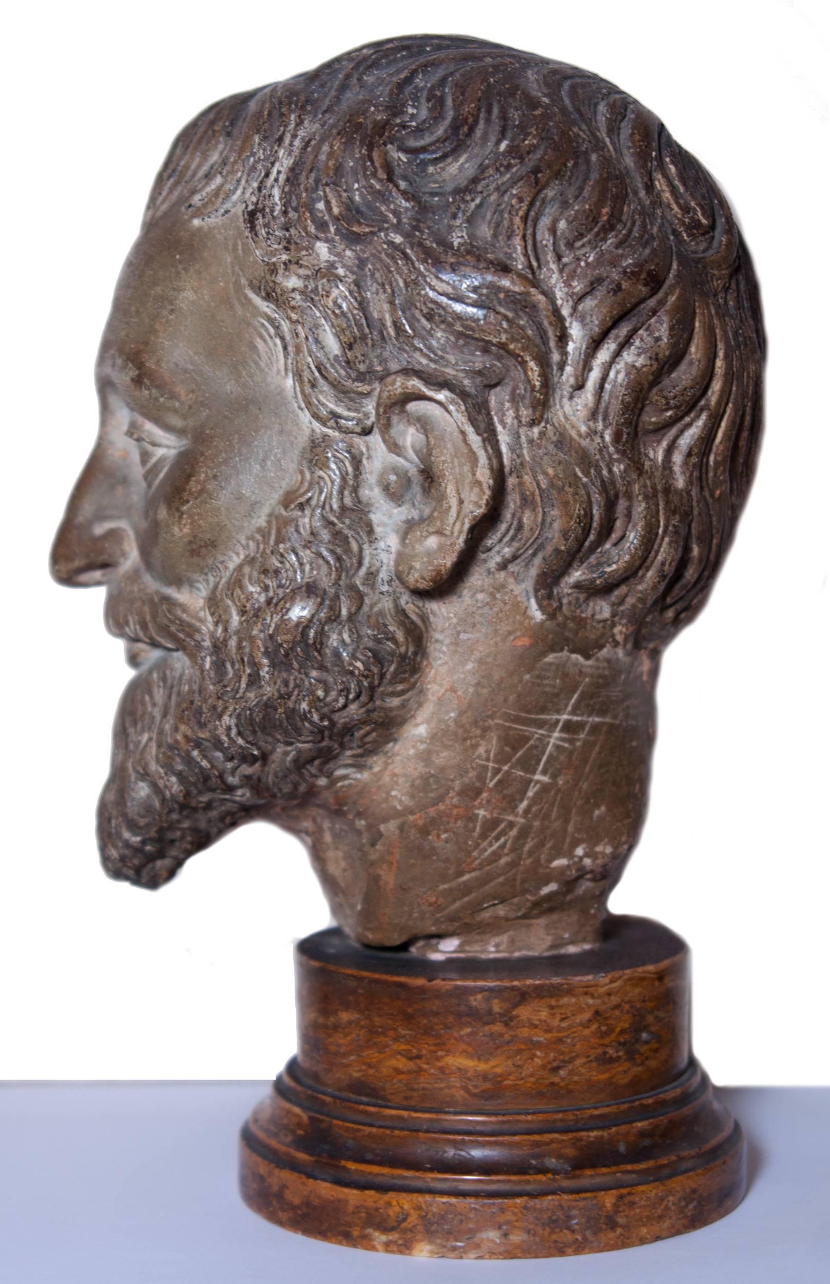 Terracotta head of a bearded man, French school circa 1550-1600 - Renaissance Sculpture by Unknown