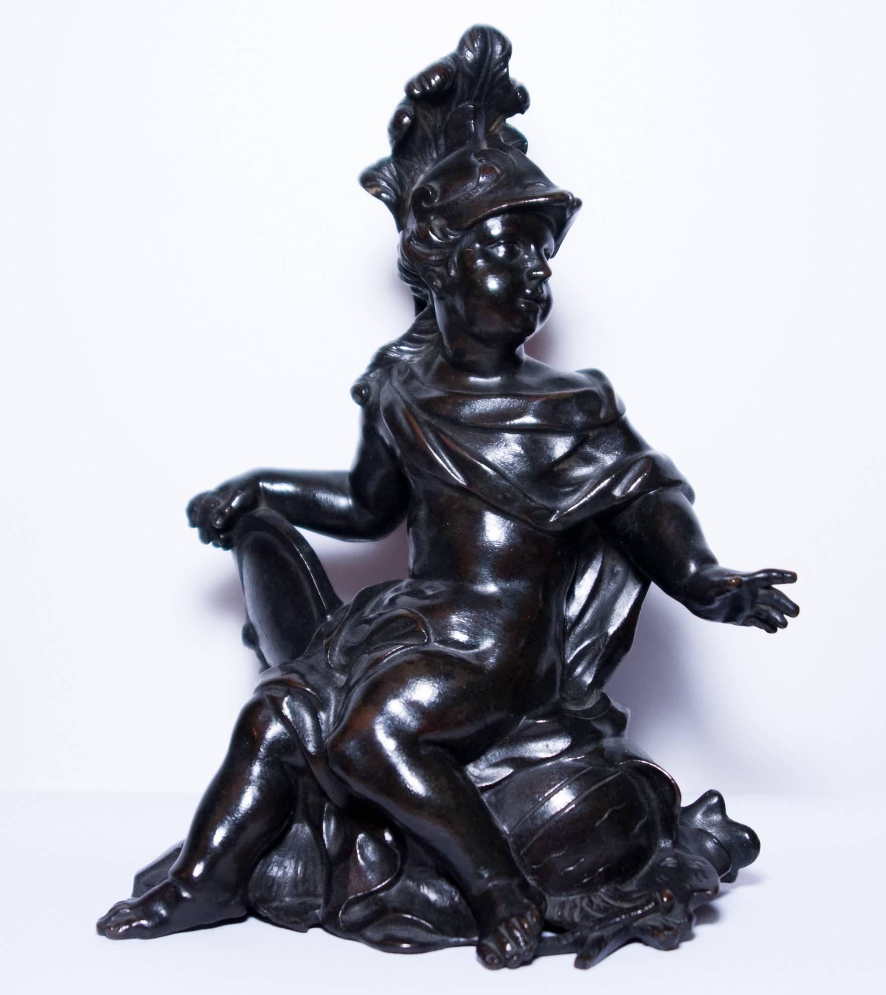 Pair of allegorical bronze figures, French Regency period - Sculpture by Unknown