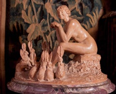 Young woman with rabbits, original terracotta by Jean Magrou (1869-1945)