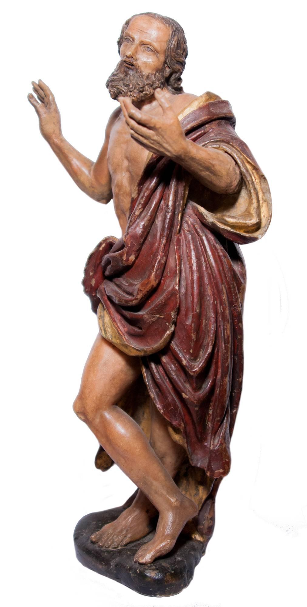 St Jerome figure in painted alabaster, southern Italy circa 1600 - Brown Figurative Sculpture by Unknown