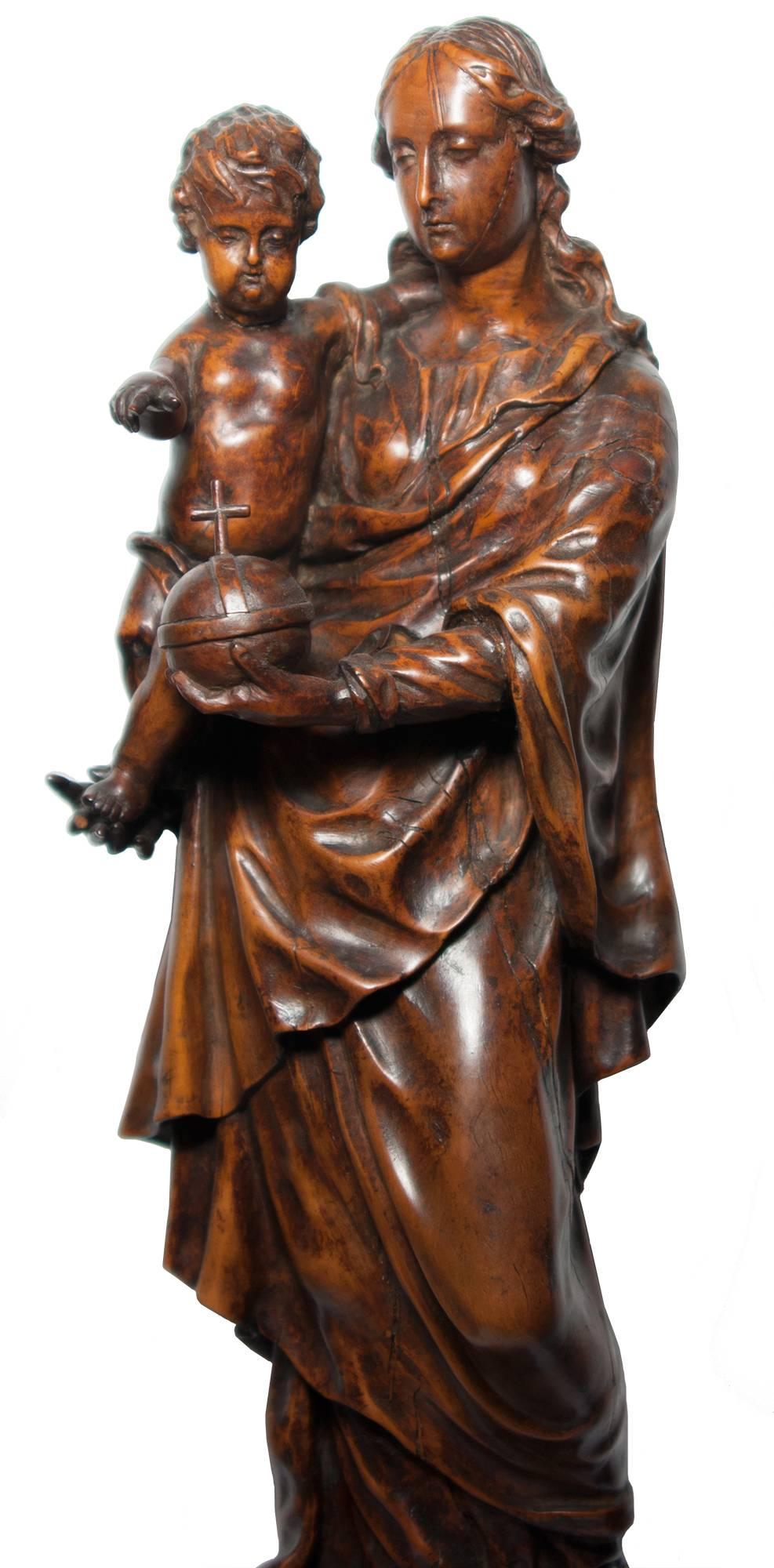 Flemish Virgin and Child Figure, circa 1700 - Baroque Sculpture by Unknown