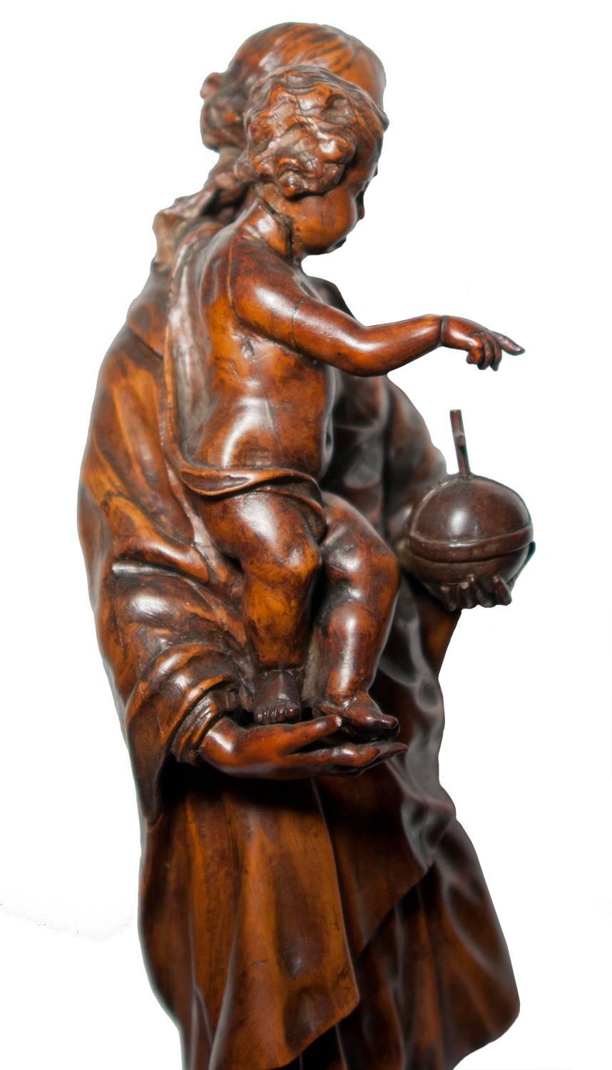 Flemish Virgin and Child Figure, circa 1700 - Brown Figurative Sculpture by Unknown