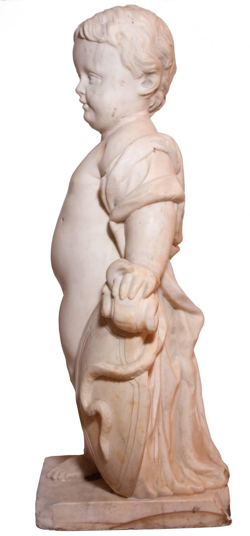 Marble child statue, Italy, late eighteenth century - Brown Figurative Sculpture by Unknown