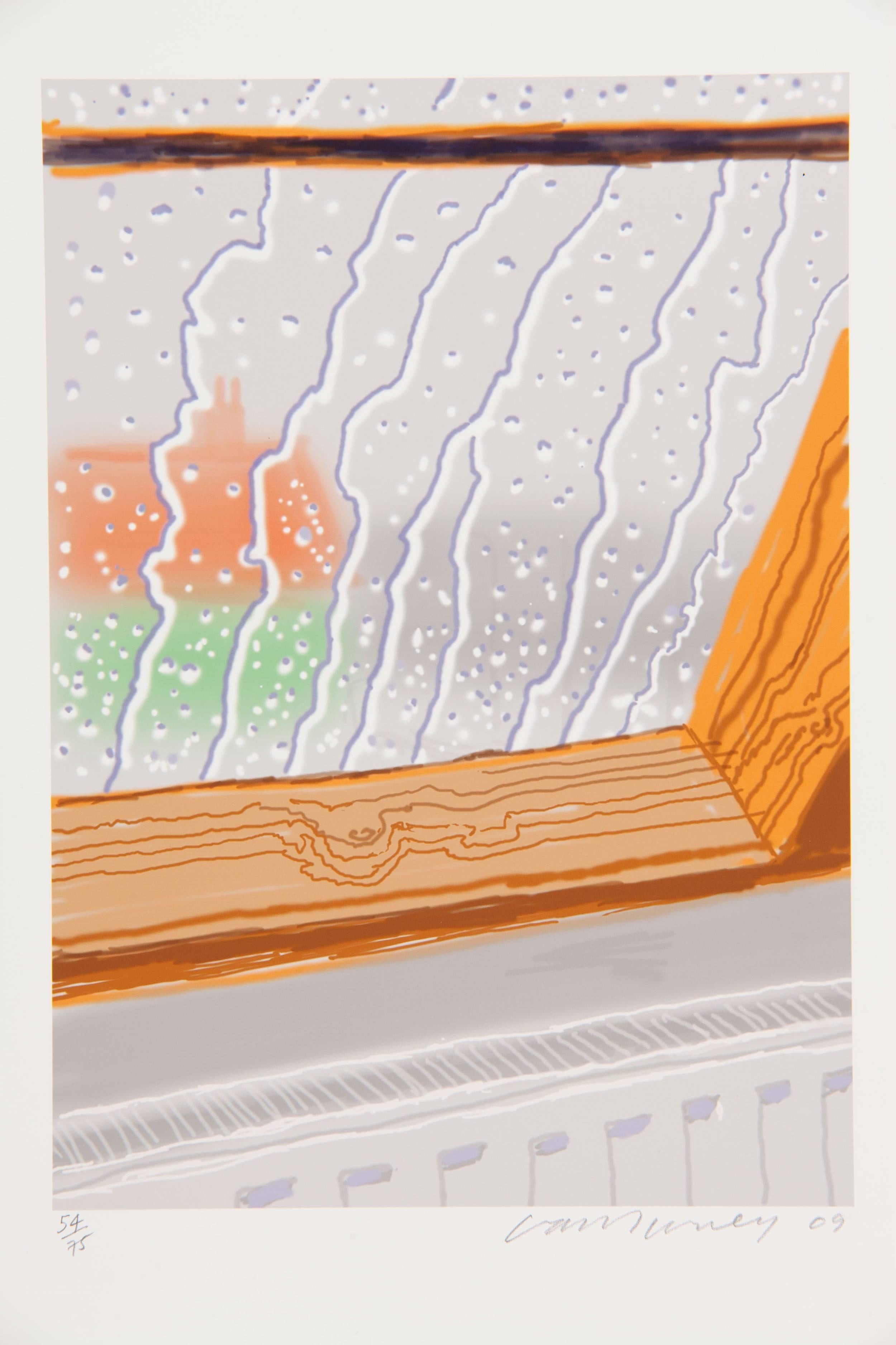 David Hockney Landscape Print - Rain on the Studio Window