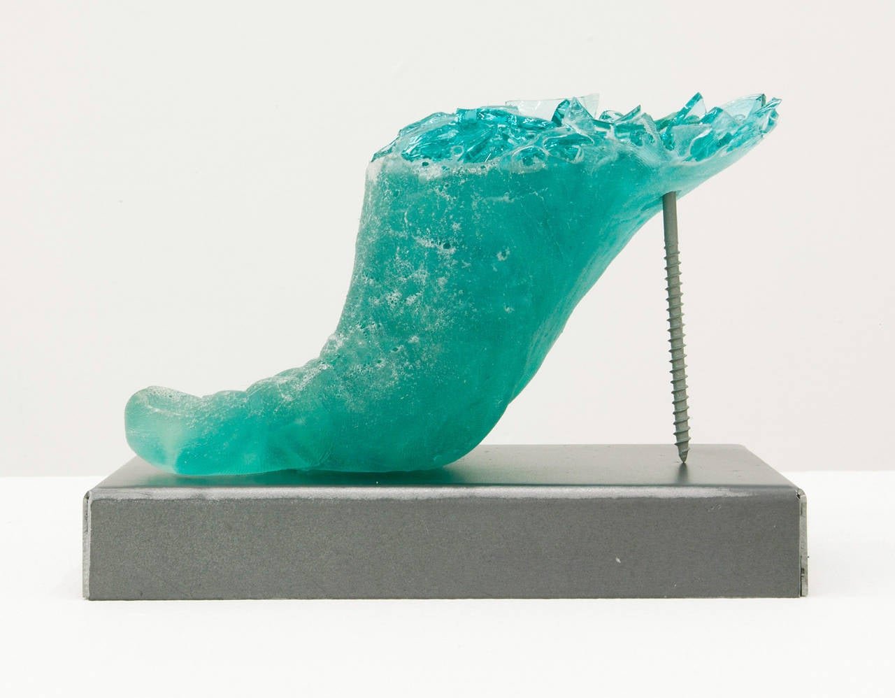 Footwear (Turquoise Heel) - Gray Figurative Sculpture by Rachel Owens
