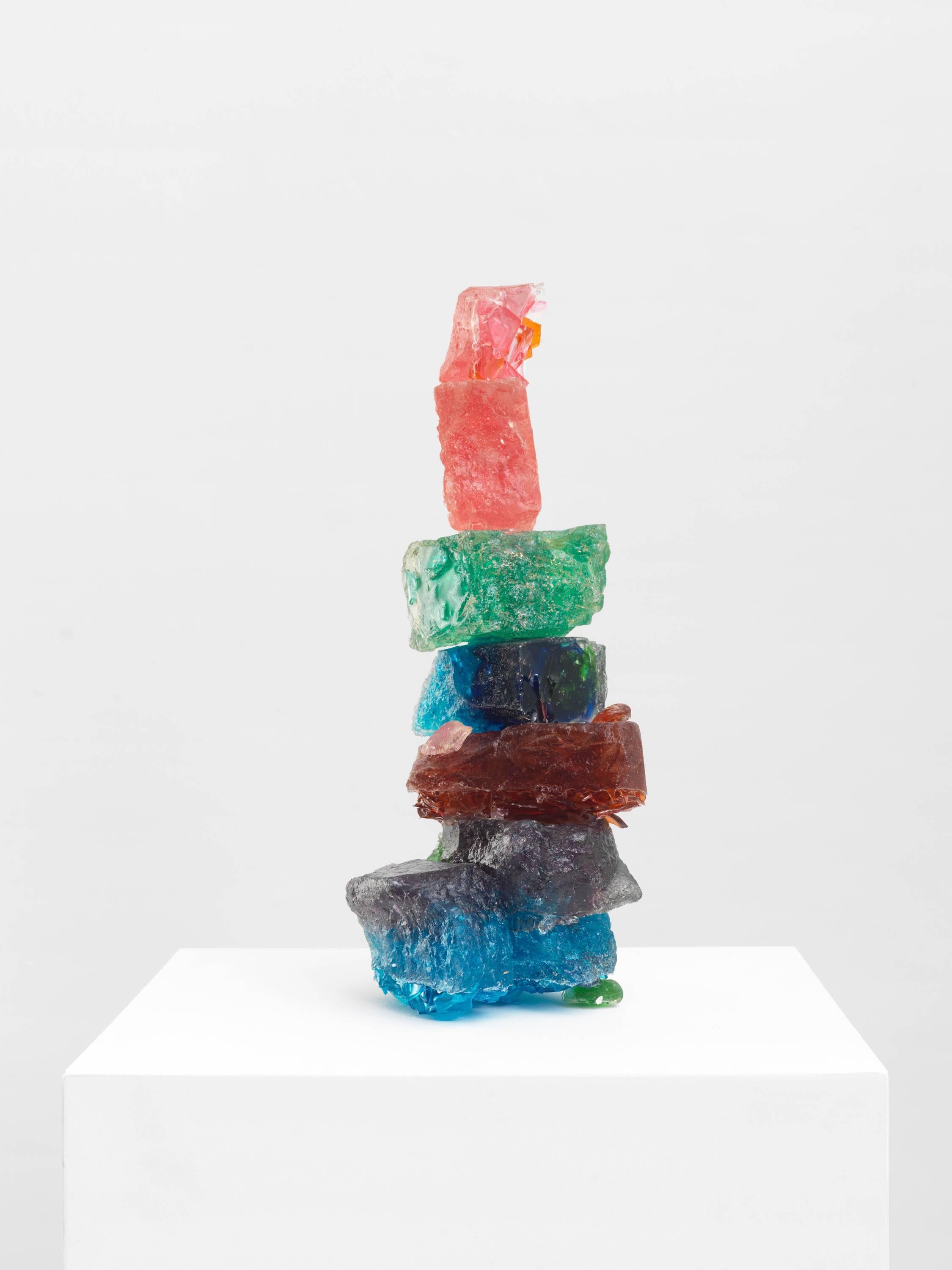 Owens is known for her sculpture made from recycled material and especially her signature process of casting shards of broken glass in resin. The glass, previously used in bottles and other containers, is smashed and reborn as luminous work of arts.