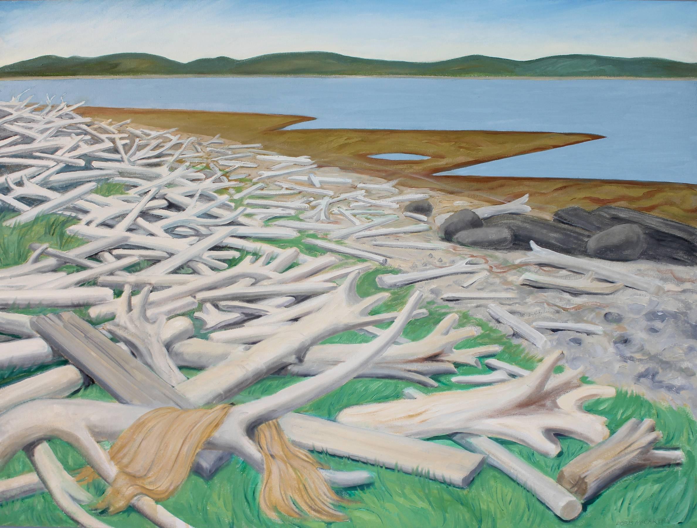 Doris McCarthy Landscape Painting - Driftwood Beach at Port au Choix Newfoundland, landscape oil painting on canvas