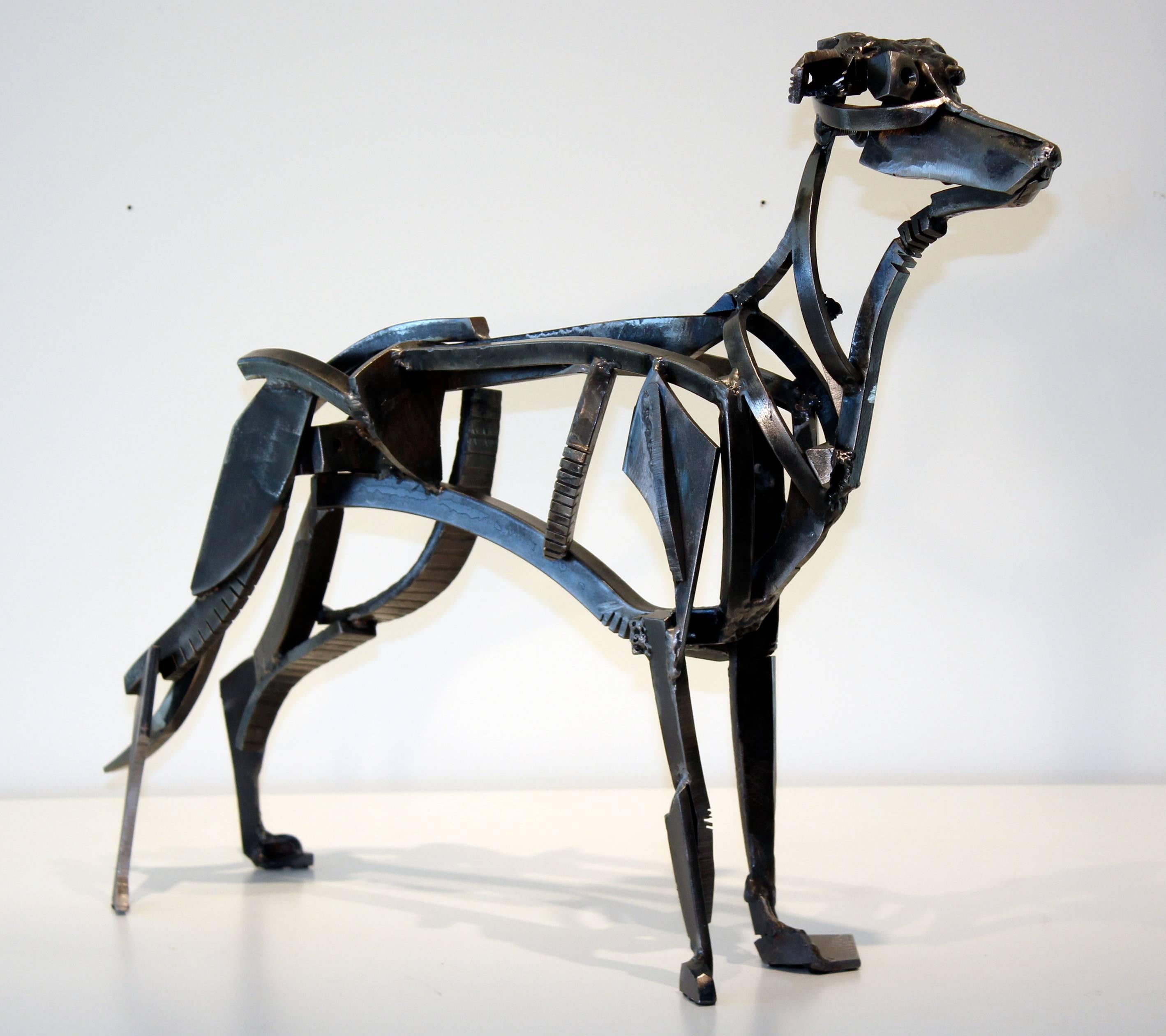 Wojtek Biczysko Figurative Sculpture - Mechanical Dog, steel sculpture